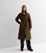 New Look Khaki Quilted Belted Long Puffer Coat
